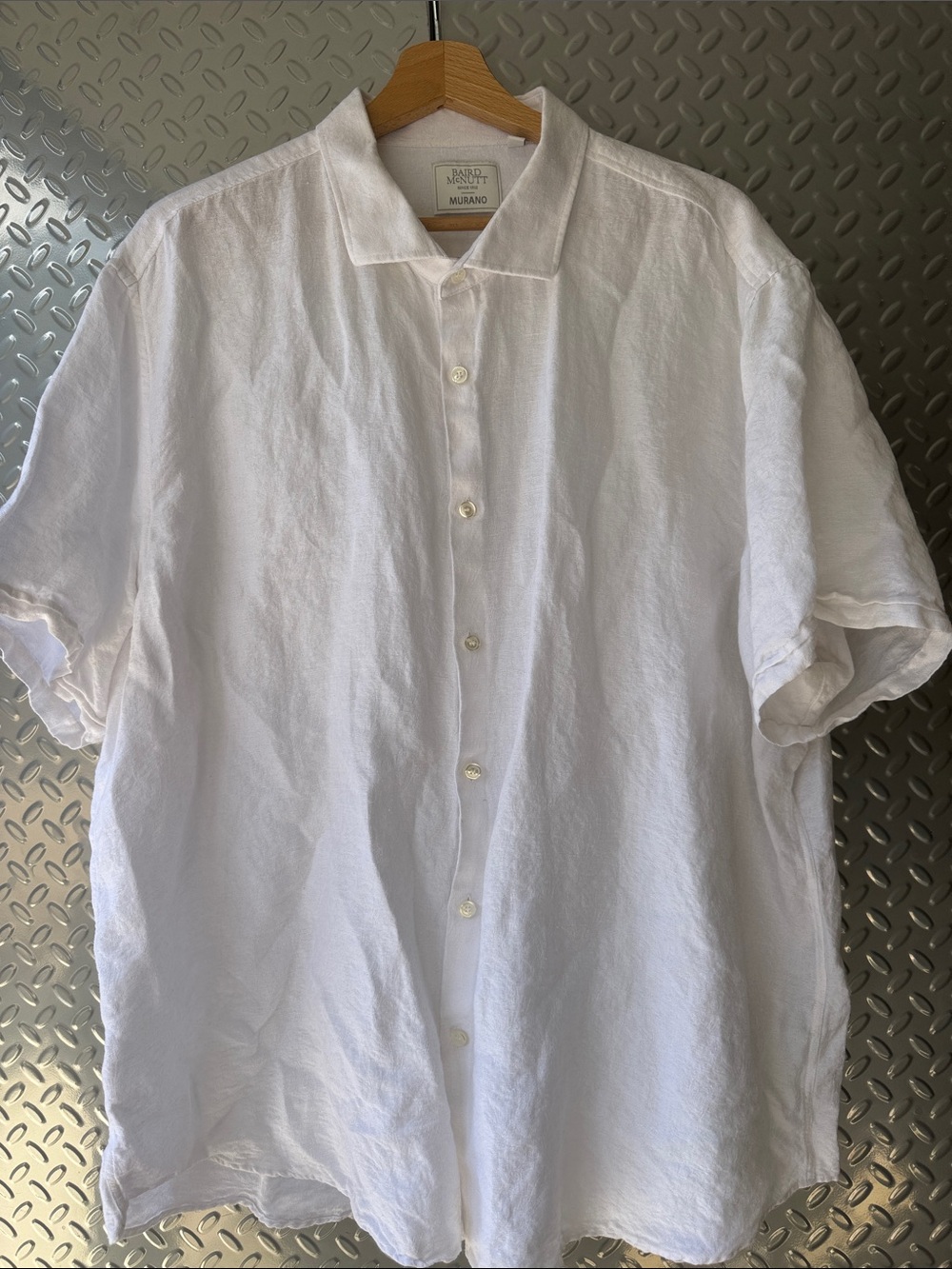 Murano Men's Casual White Linen Button-Down Shirt